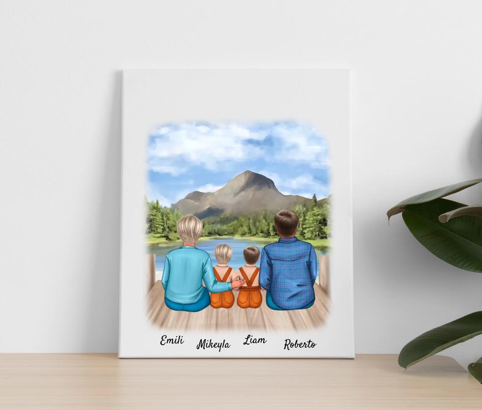 Eltern mit Tochter & Sohn | Personalisiertes Poster, Leinwand