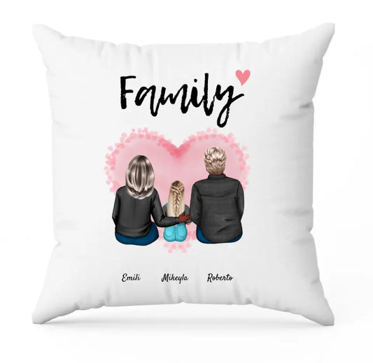 Eltern mit Tochter | Personalisierter Kissenbezug
