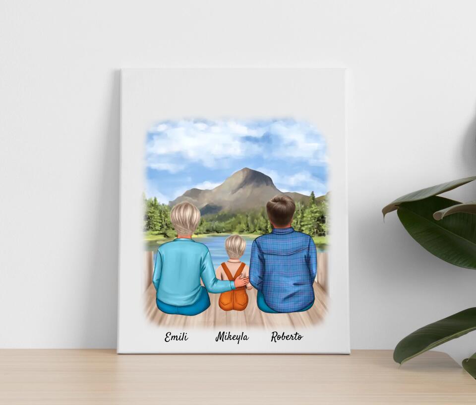 Eltern mit Tochter | Personalisiertes Poster, Leinwand