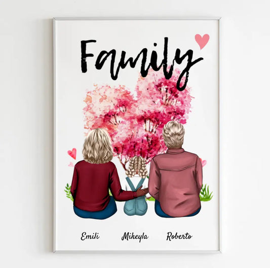 Eltern mit Tochter | Personalisiertes Poster, Leinwand