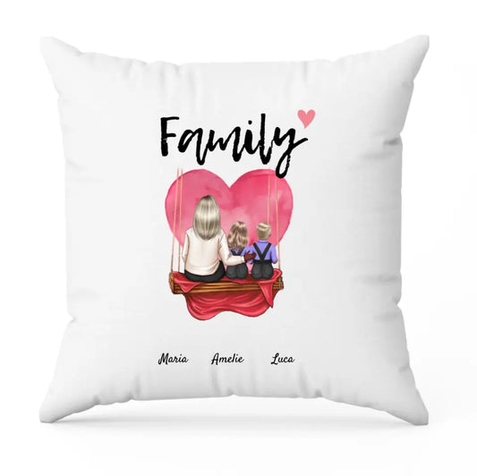 Mutter mit Tochter und Sohn | Personalisierter Kissenbezug