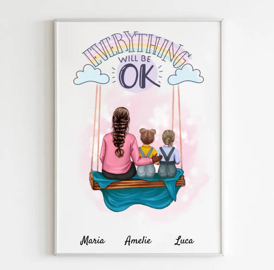 Mutter mit Tochter und Sohn | Personalisiertes Poster, Leinwand