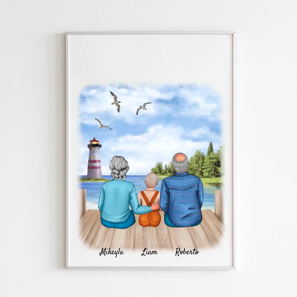 Großeltern mit Enkel | Personalisiertes Poster, Leinwand