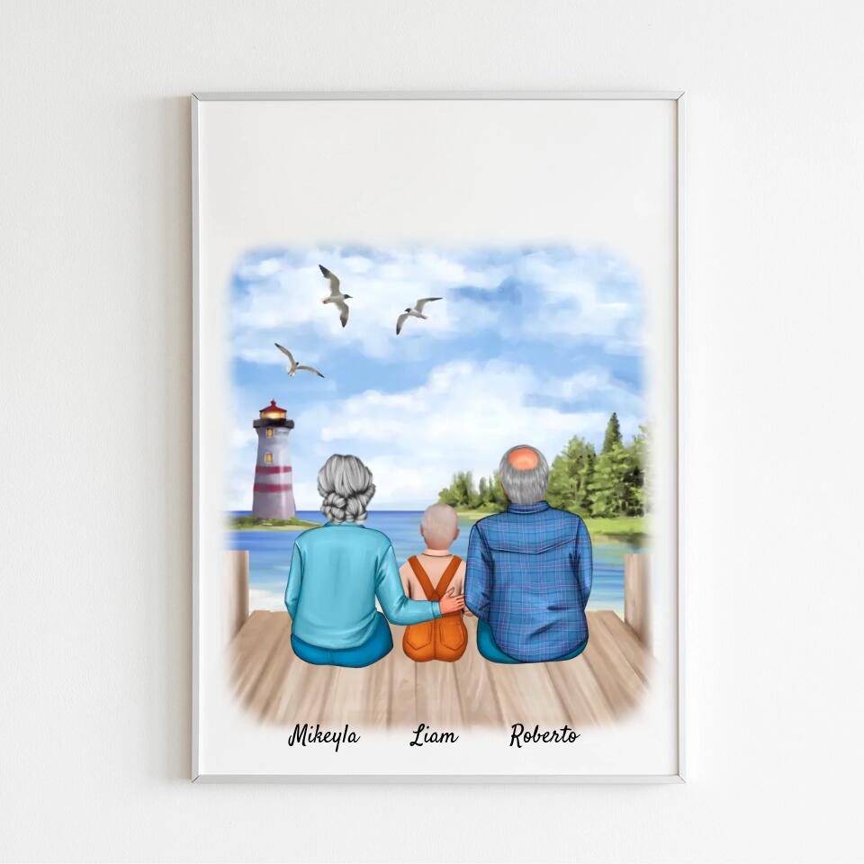 Großeltern mit Enkel | Personalisiertes Poster, Leinwand