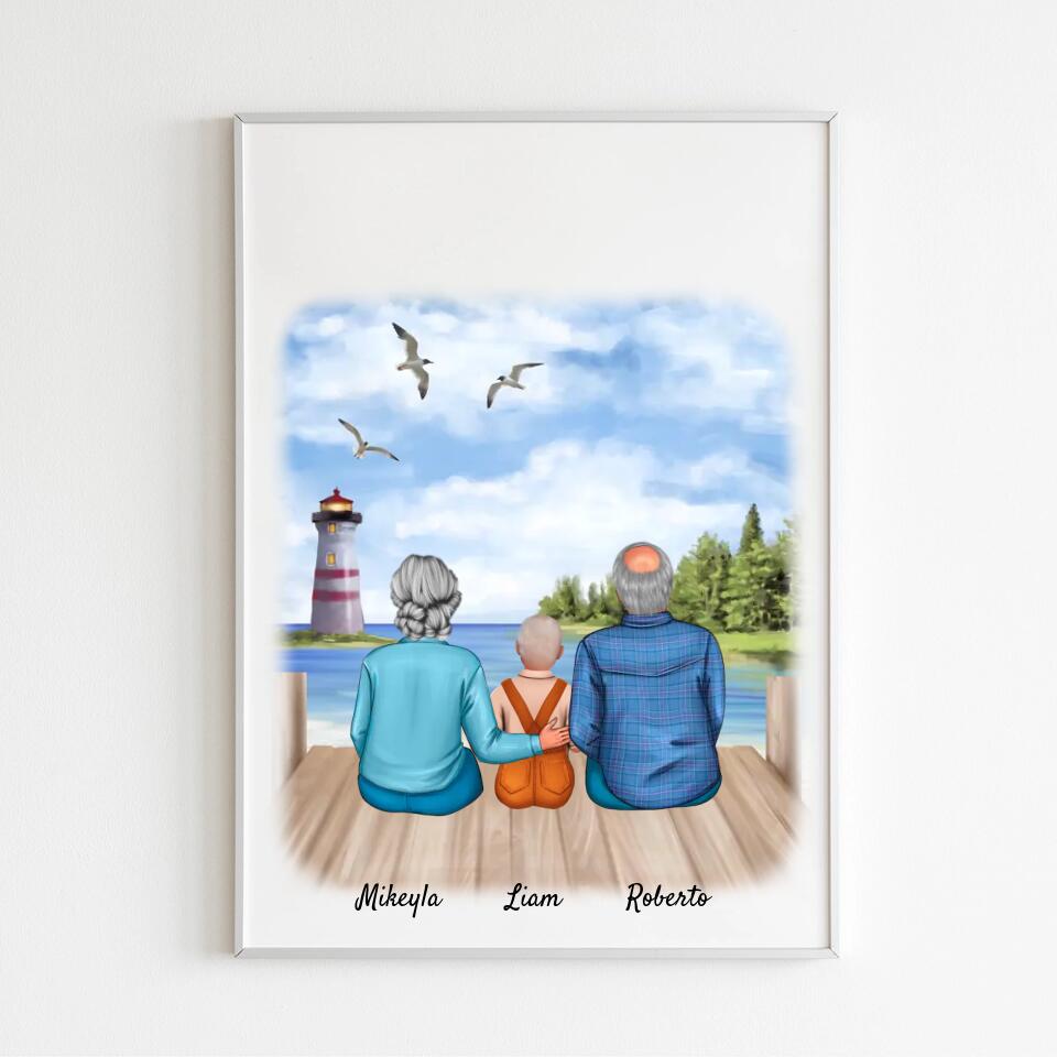 Großeltern mit Enkel | Personalisiertes Poster, Leinwand