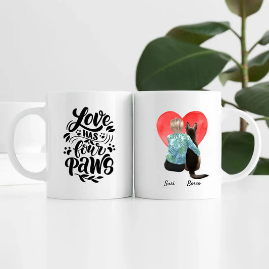 Frau mit Hund (1 Person) I Personalisierte Tasse
