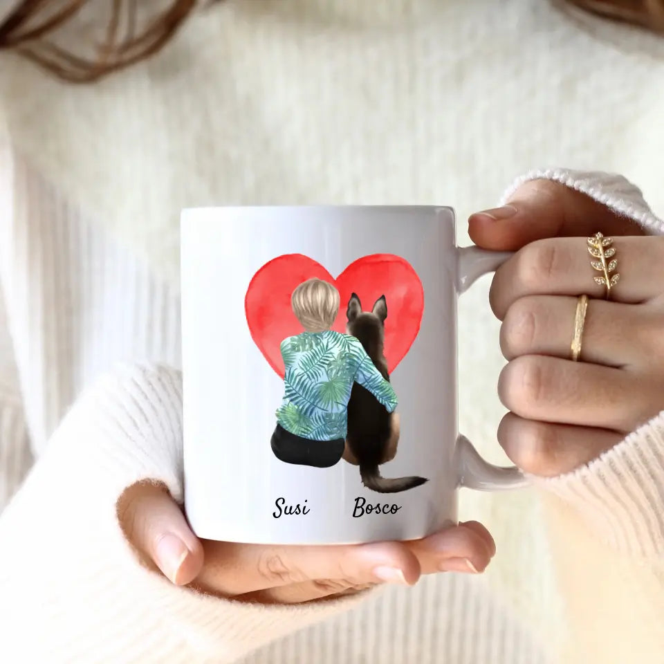 Frau mit Hund (1 Person) I Personalisierte Tasse