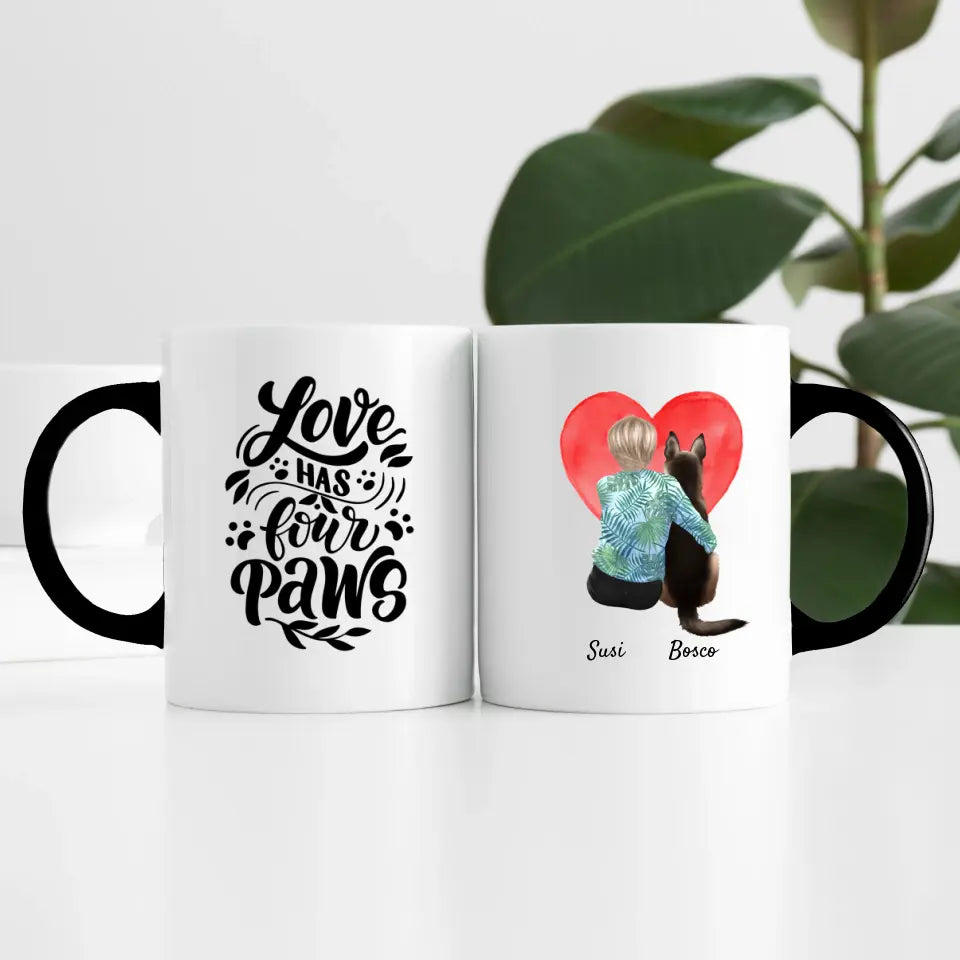Frau mit Hund (1 Person) I Personalisierte Tasse