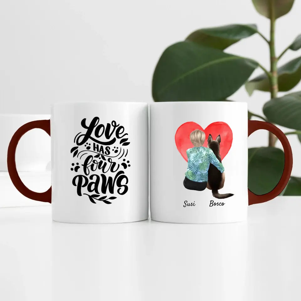 Frau mit Hund (1 Person) I Personalisierte Tasse