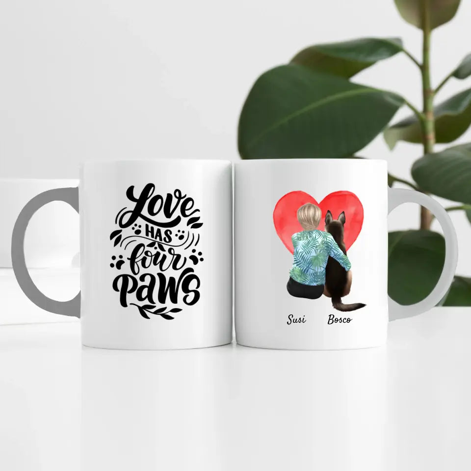 Frau mit Hund (1 Person) I Personalisierte Tasse