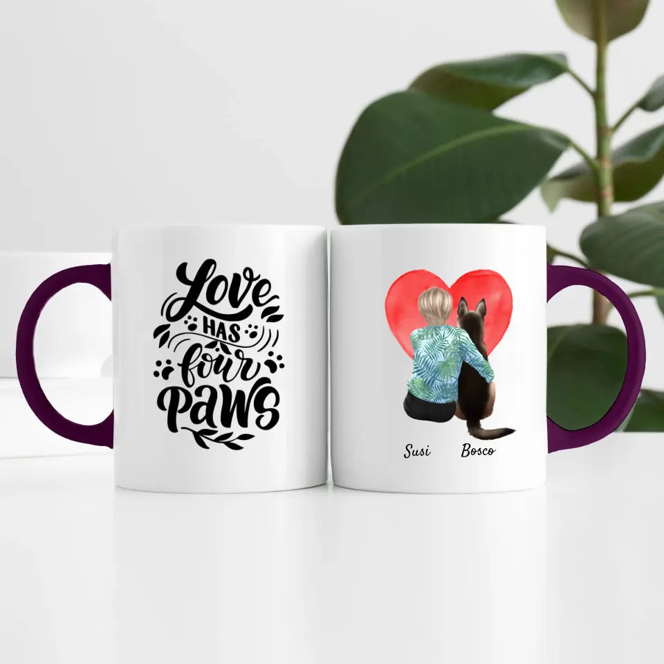 Frau mit Hund (1 Person) I Personalisierte Tasse