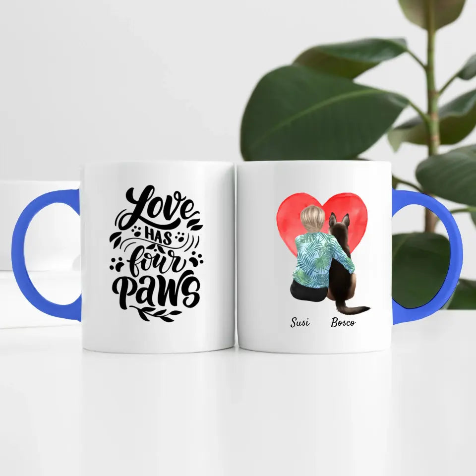 Frau mit Hund (1 Person) I Personalisierte Tasse