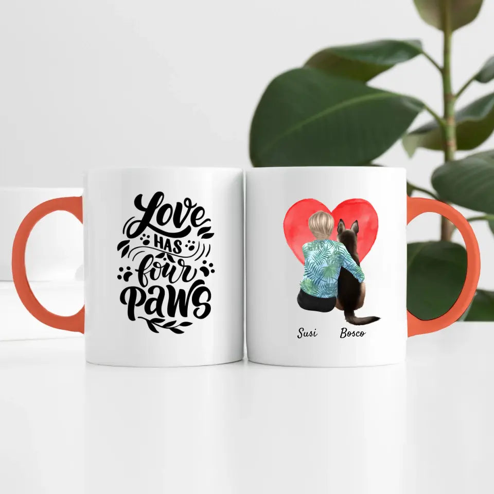 Frau mit Hund (1 Person) I Personalisierte Tasse