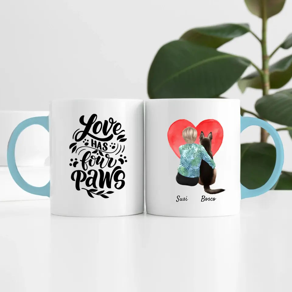 Frau mit Hund (1 Person) I Personalisierte Tasse