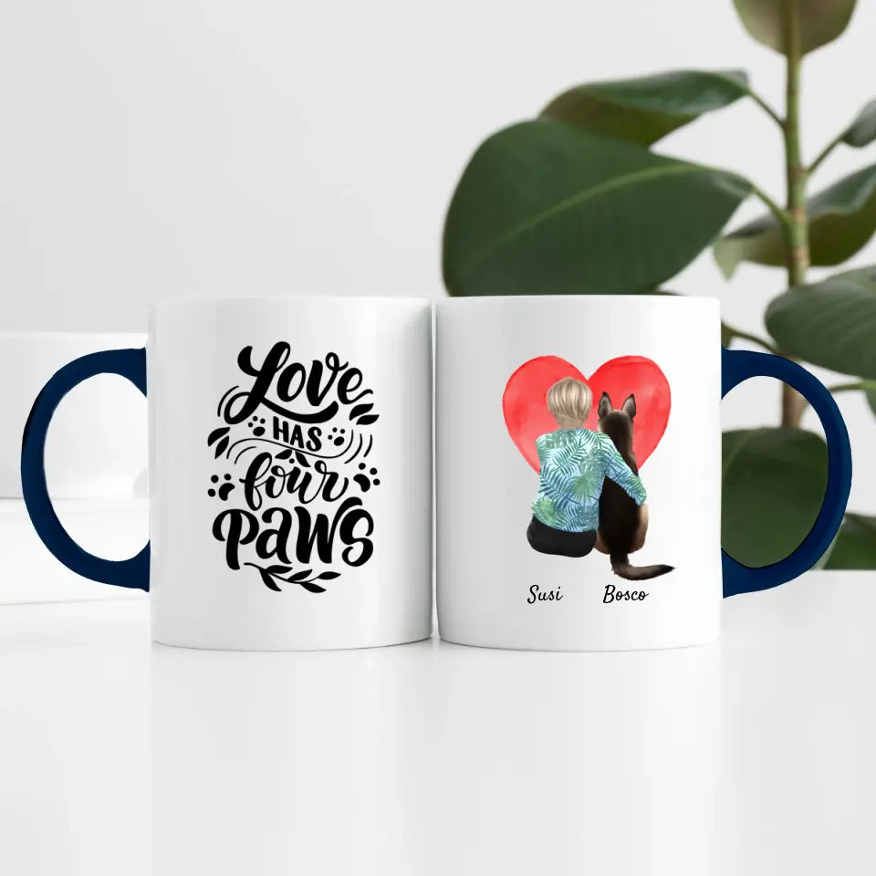 Frau mit Hund (1 Person) I Personalisierte Tasse