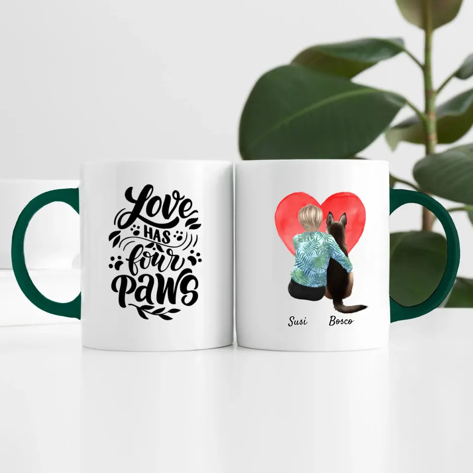 Frau mit Hund (1 Person) I Personalisierte Tasse