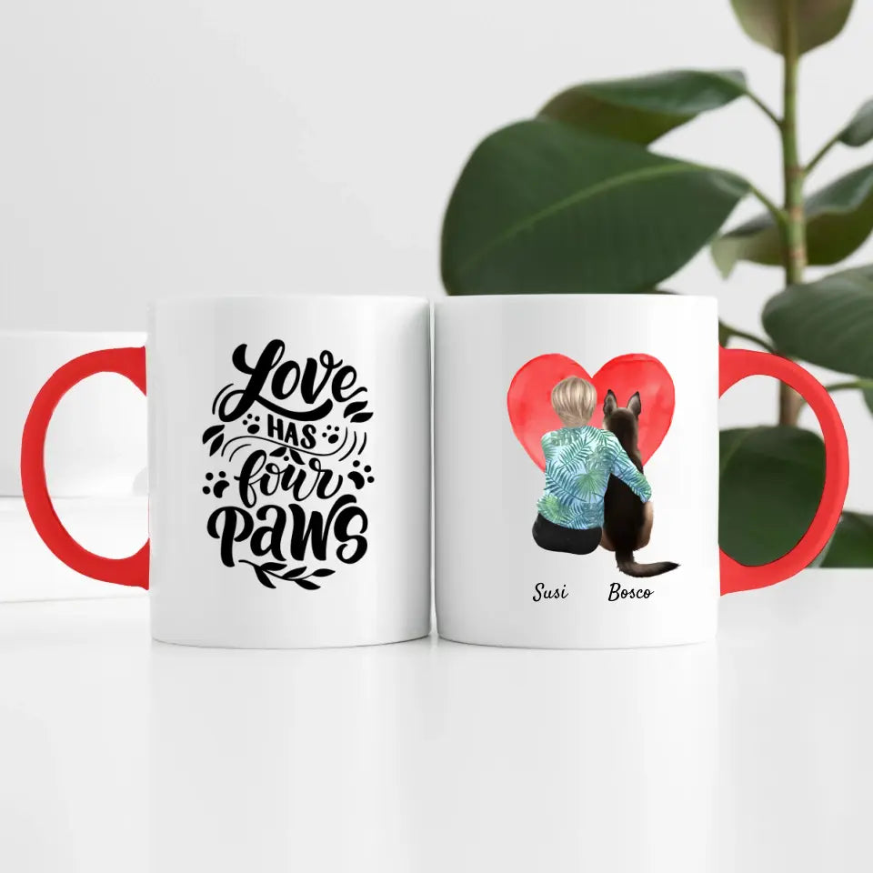 Frau mit Hund (1 Person) I Personalisierte Tasse
