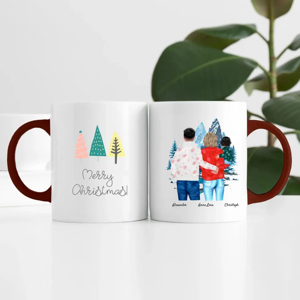 Weihnachten Familie (3 Personen) Personalisierte Tasse