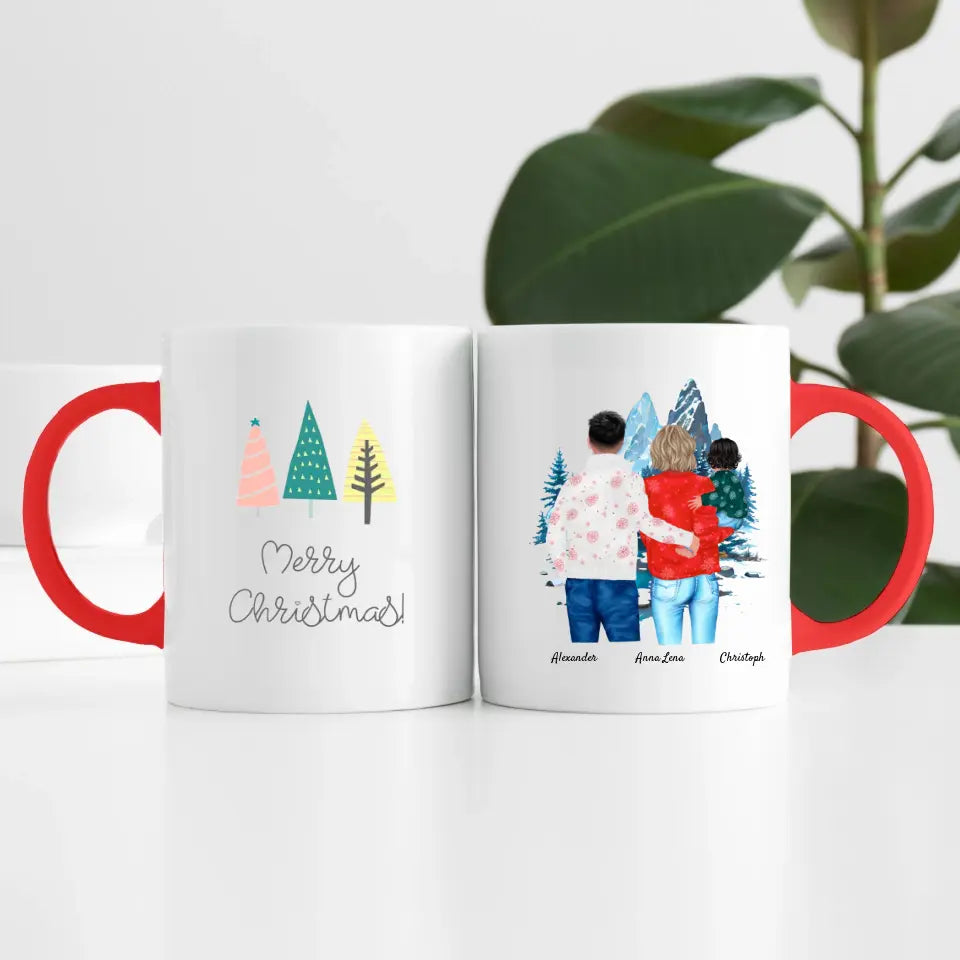 Weihnachten Familie (3 Personen) Personalisierte Tasse