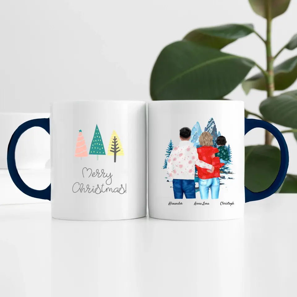 Weihnachten Familie (3 Personen) Personalisierte Tasse