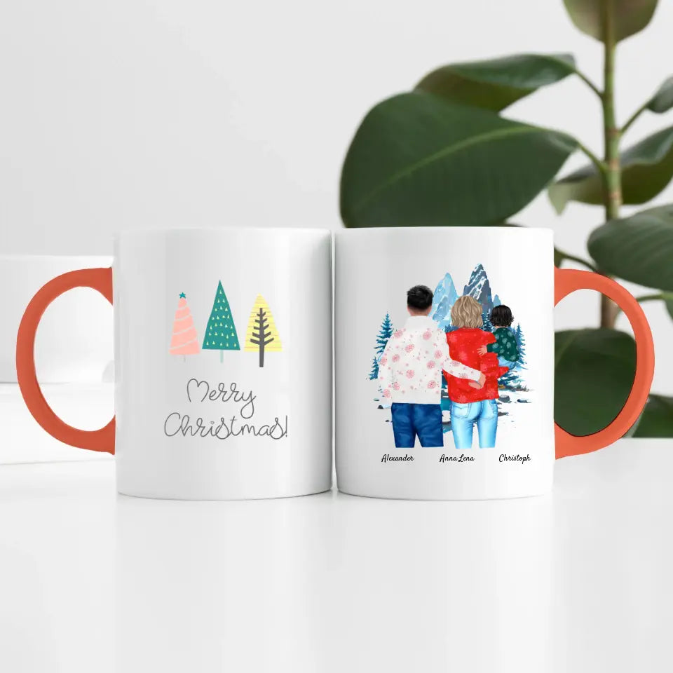 Weihnachten Familie (3 Personen) Personalisierte Tasse