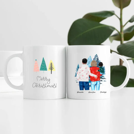 Weihnachten Familie (3 Personen) Personalisierte Tasse