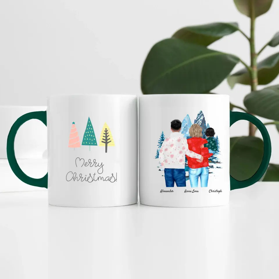 Weihnachten Familie (3 Personen) Personalisierte Tasse