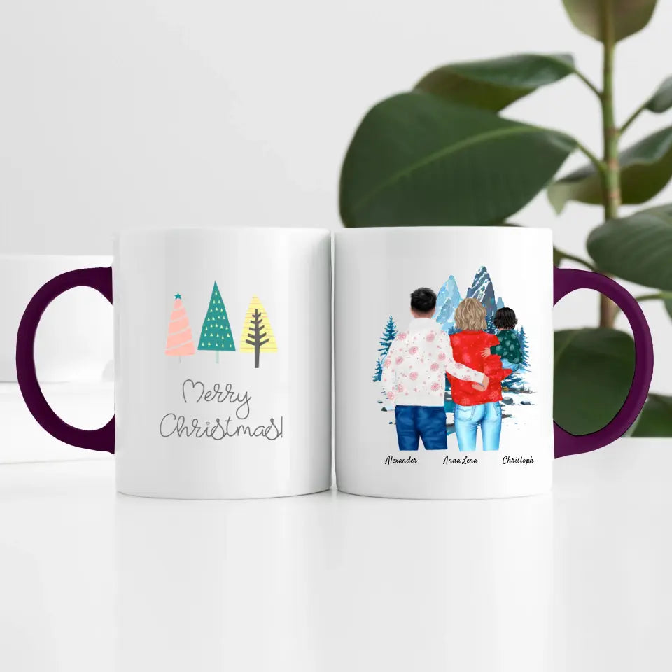 Weihnachten Familie (3 Personen) Personalisierte Tasse