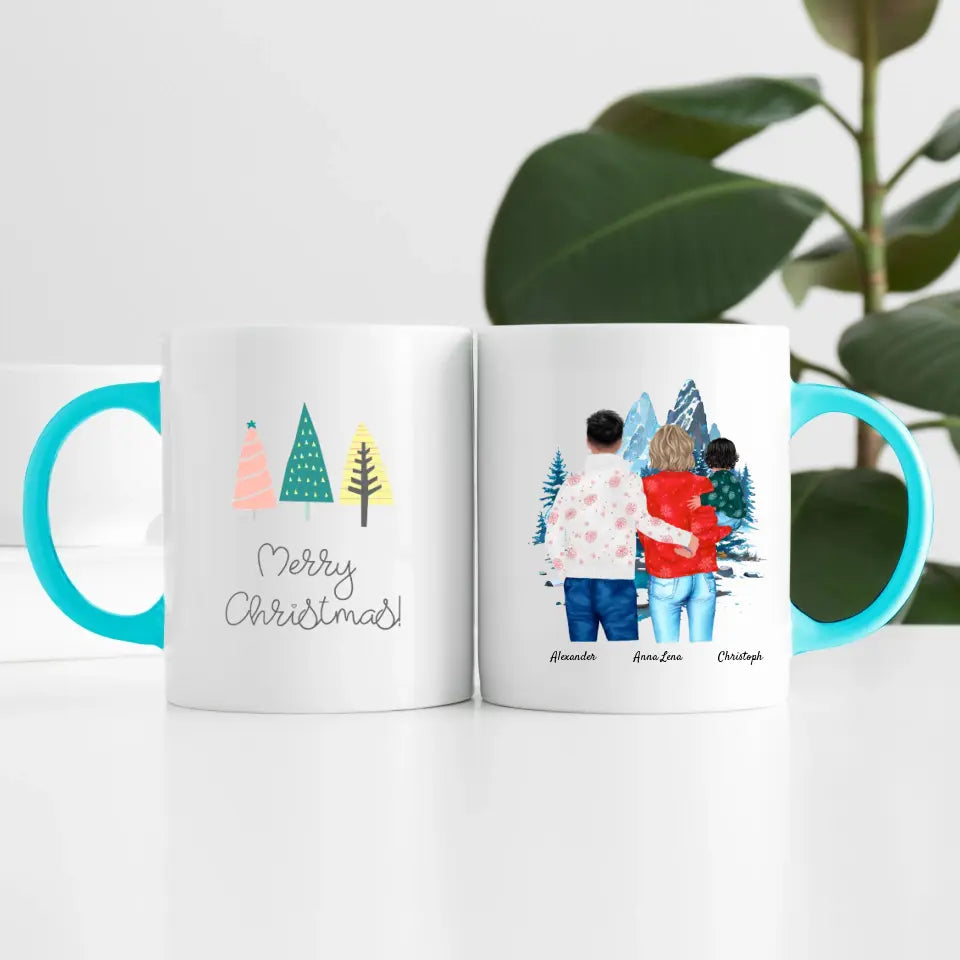 Weihnachten Familie (3 Personen) Personalisierte Tasse