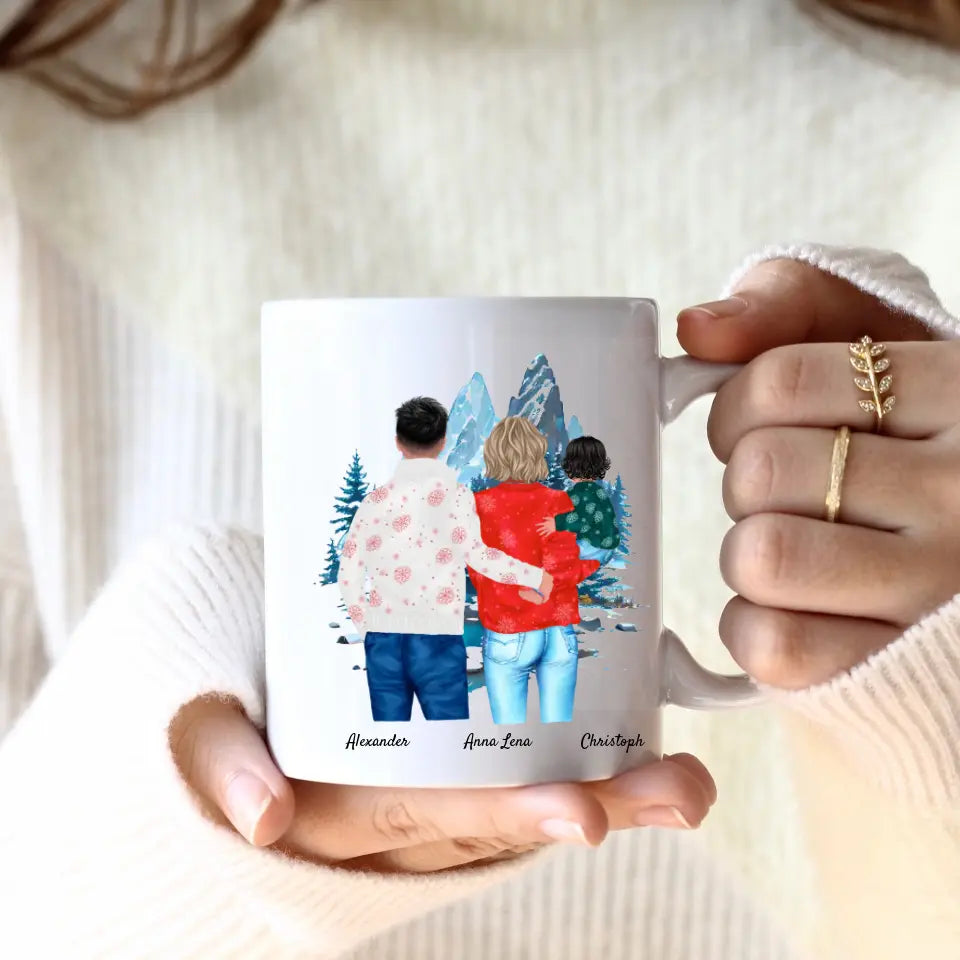 Weihnachten Familie (3 Personen) Personalisierte Tasse