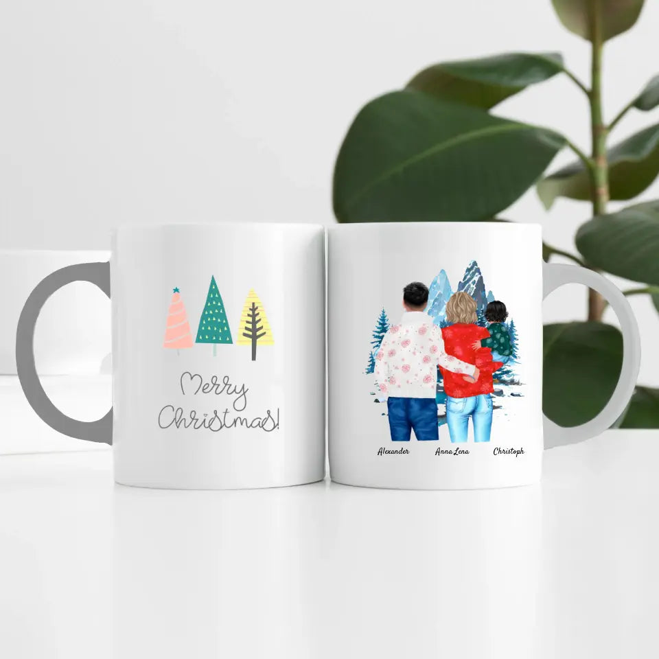Weihnachten Familie (3 Personen) Personalisierte Tasse