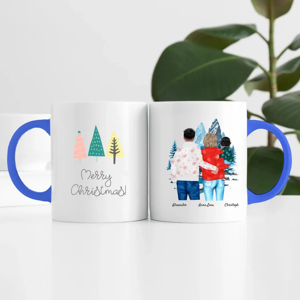 Weihnachten Familie (3 Personen) Personalisierte Tasse