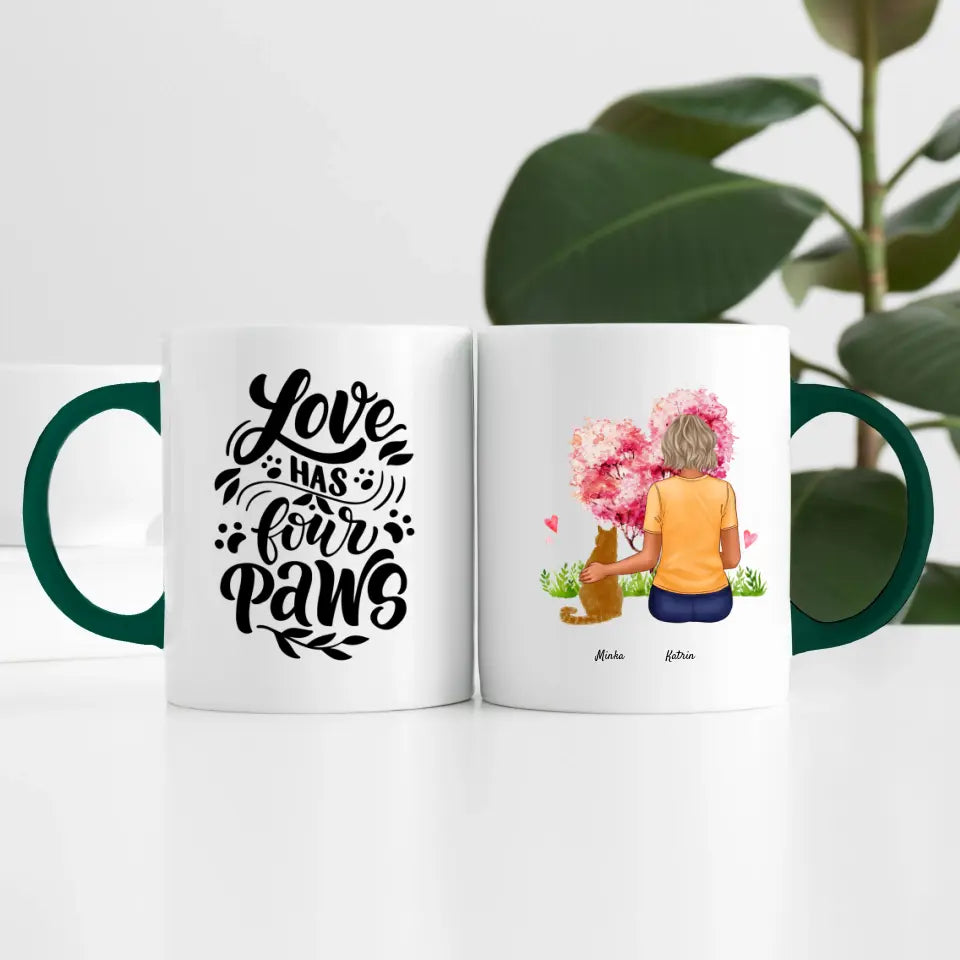 Frau mit Katze (1 Person) | Personalisierte Tasse