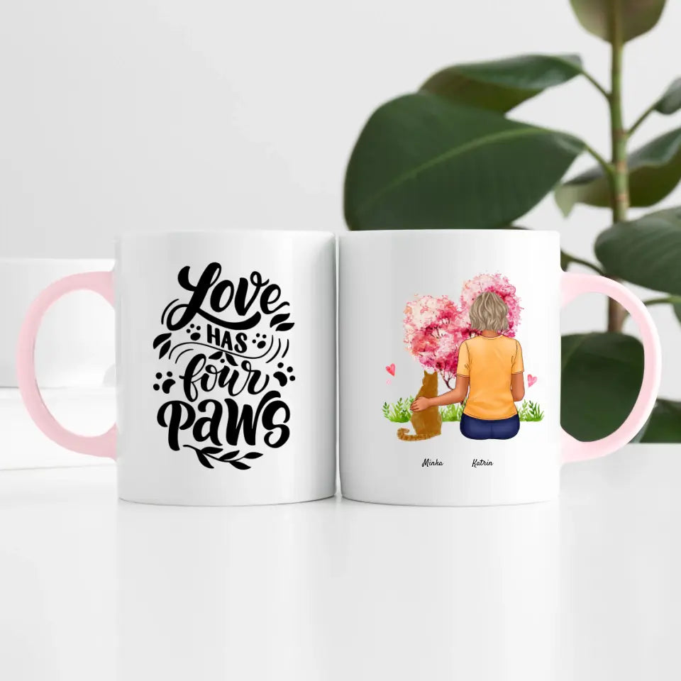 Frau mit Katze (1 Person) | Personalisierte Tasse
