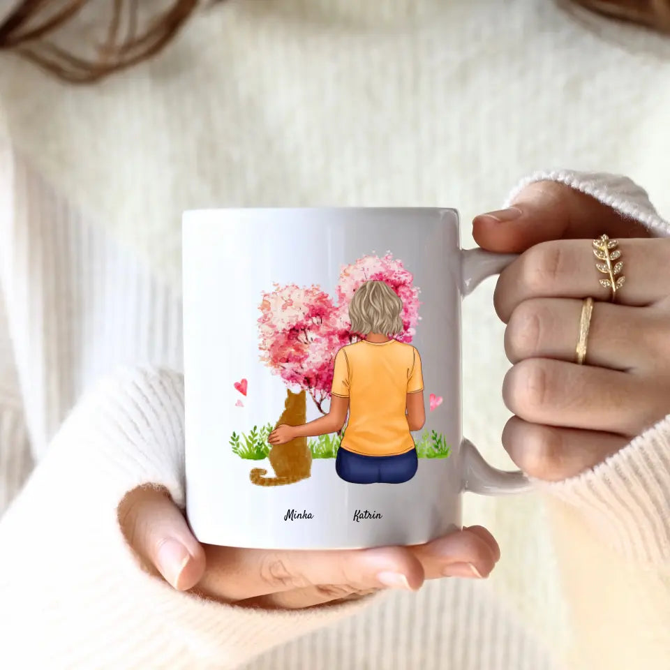 Frau mit Katze (1 Person) | Personalisierte Tasse