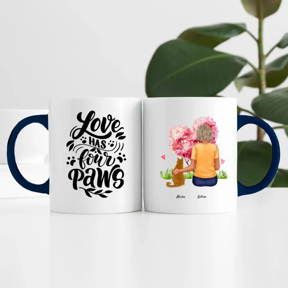 Frau mit Katze (1 Person) | Personalisierte Tasse