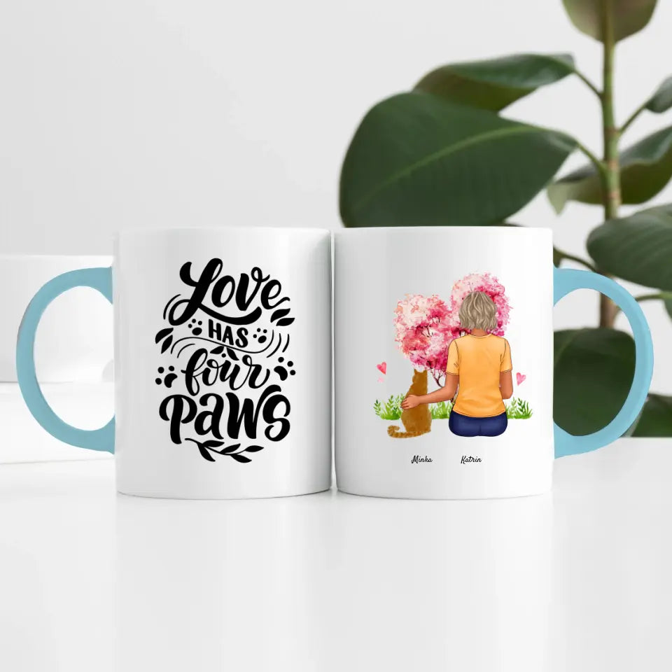 Frau mit Katze (1 Person) | Personalisierte Tasse
