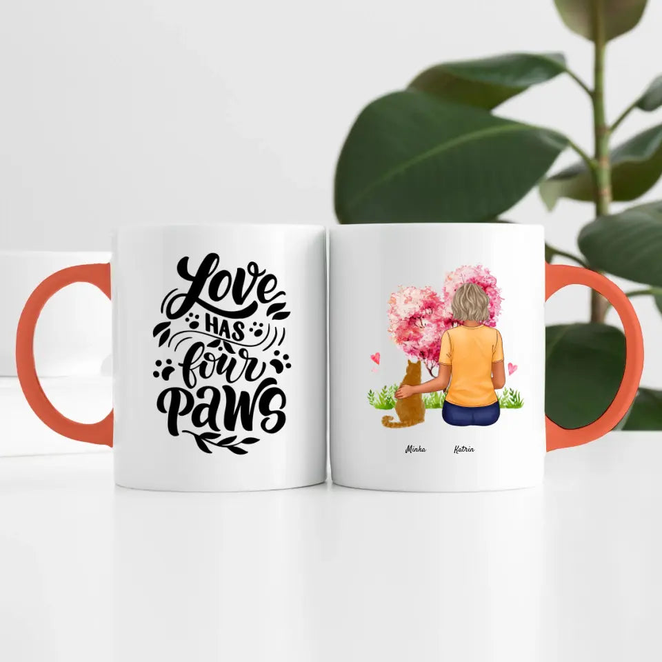 Frau mit Katze (1 Person) | Personalisierte Tasse