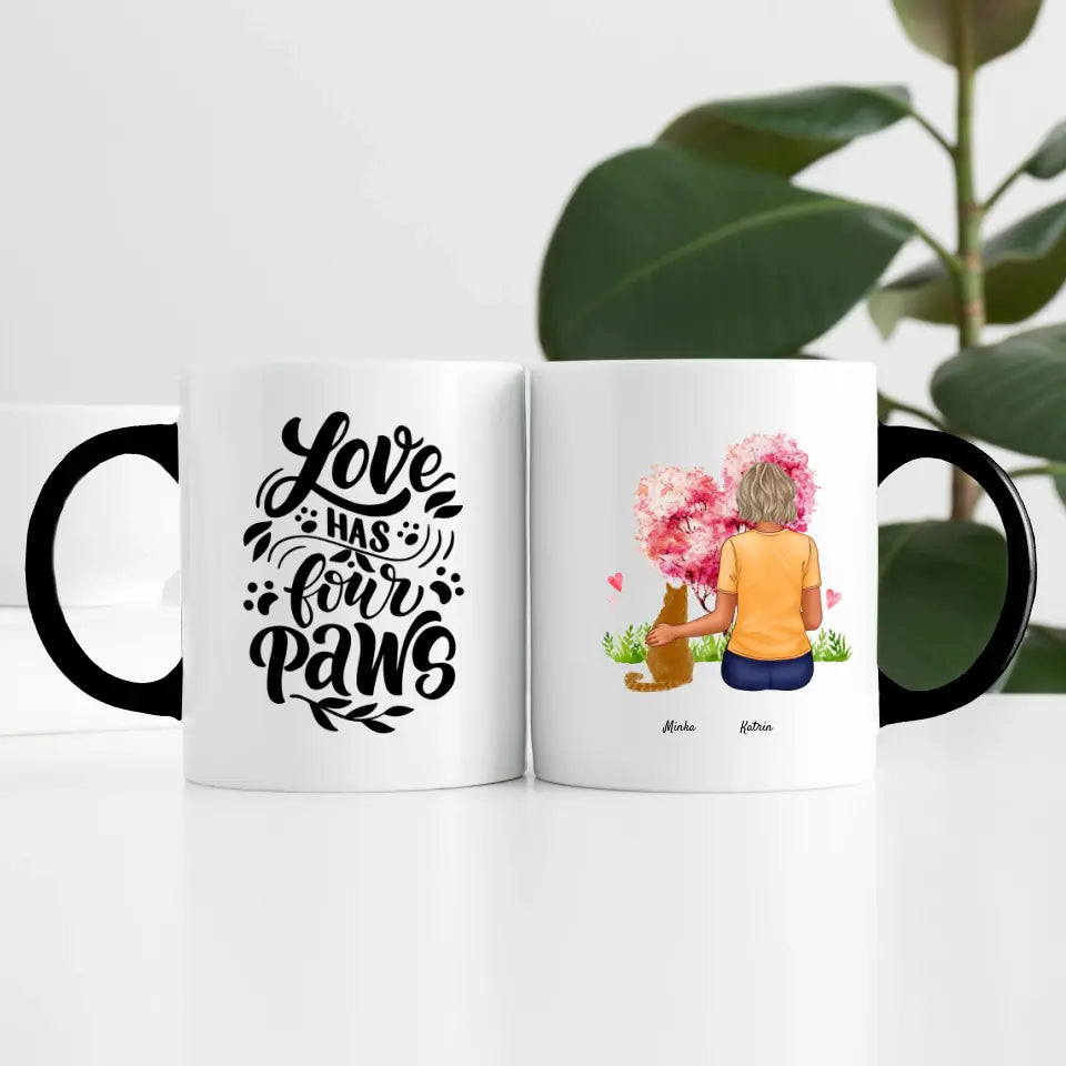 Frau mit Katze (1 Person) | Personalisierte Tasse