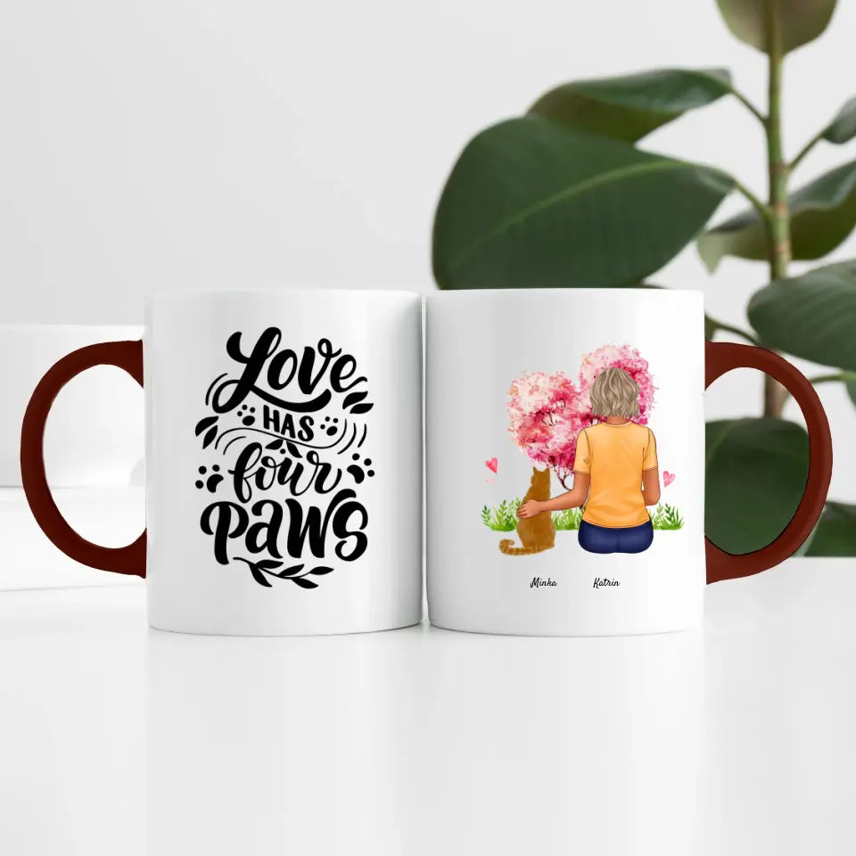 Frau mit Katze (1 Person) | Personalisierte Tasse