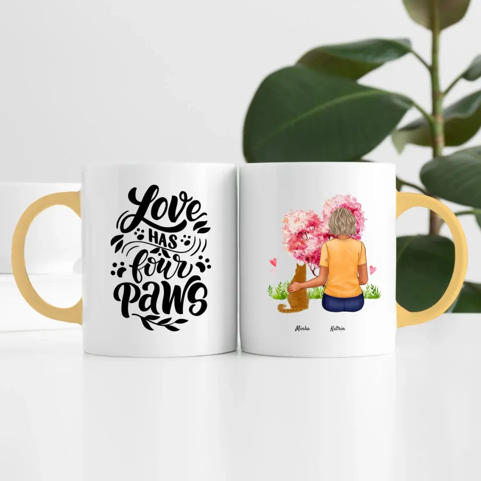Frau mit Katze (1 Person) | Personalisierte Tasse