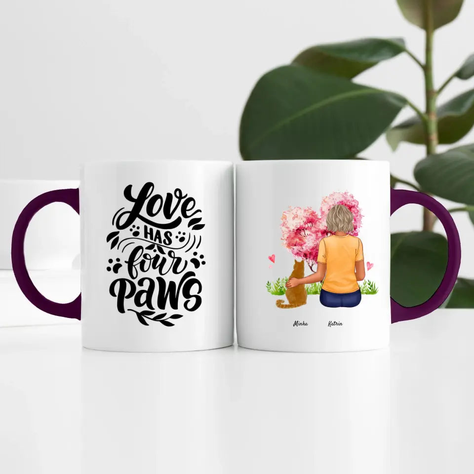 Frau mit Katze (1 Person) | Personalisierte Tasse