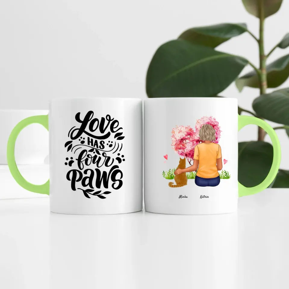 Frau mit Katze (1 Person) | Personalisierte Tasse