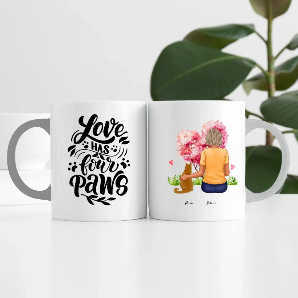 Frau mit Katze (1 Person) | Personalisierte Tasse