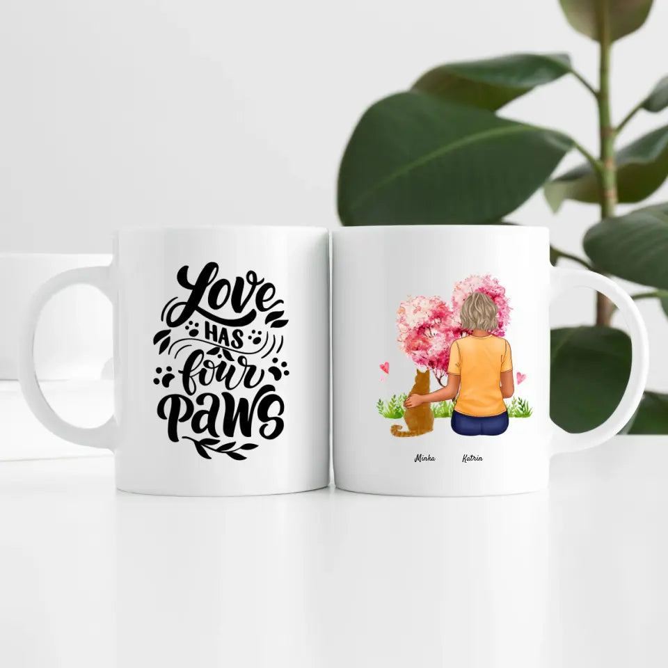 Frau mit Katze (1 Person) | Personalisierte Tasse