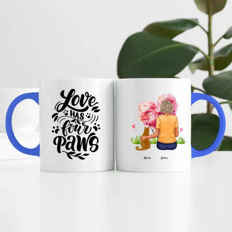 Frau mit Katze (1 Person) | Personalisierte Tasse