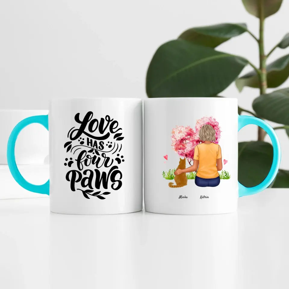 Frau mit Katze (1 Person) | Personalisierte Tasse