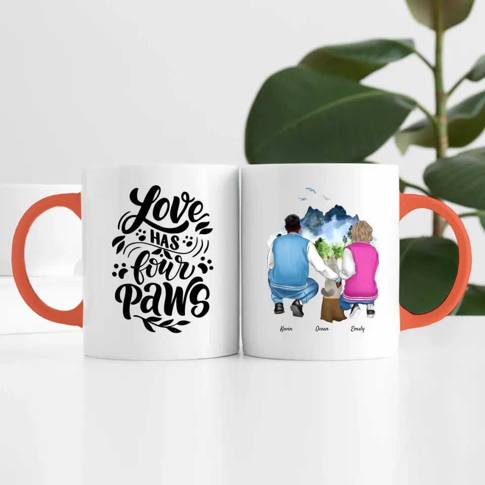 Pärchen mit Katze (2 Personen) | Personalisierte Tasse