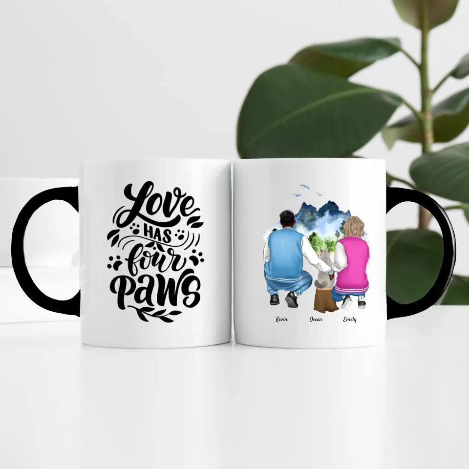 Pärchen mit Katze (2 Personen) | Personalisierte Tasse