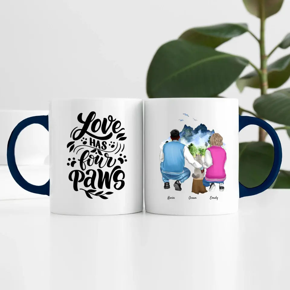 Pärchen mit Katze (2 Personen) | Personalisierte Tasse
